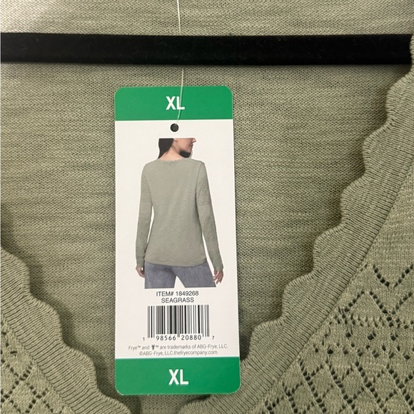 NWT Frye Women’s Pointelle Cardigan Sweater SAGE Green Seagrass Cardigan, XL - Picture 8 of 10